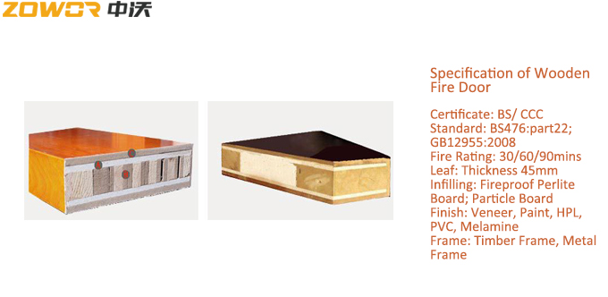 Wihte Oak Wood Fire Rated Interior Doors/ THK 45mm/ Veneer Finish/ Max. Size 4' X 8' 0