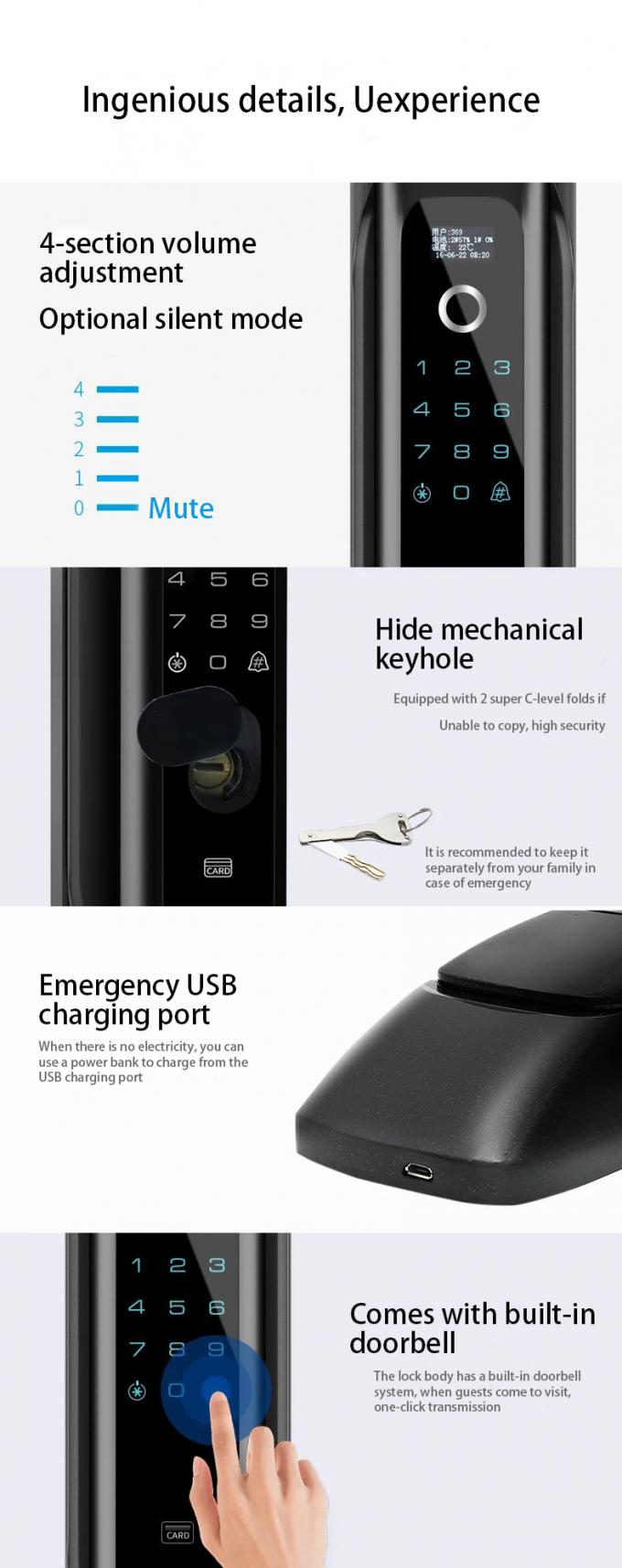 Anti Theft 60μA 110mm Fingerprint Bluetooth Smart Lock 1