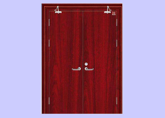 30/60 mins 40/50/55 mm Right Hand Red Single Swing Wood Grain Fire Door With Steel Frame