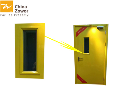 45mm Yellow Color Single Leaf FD60 Steel Fire Door With Glass Window Size 48''X84‘’