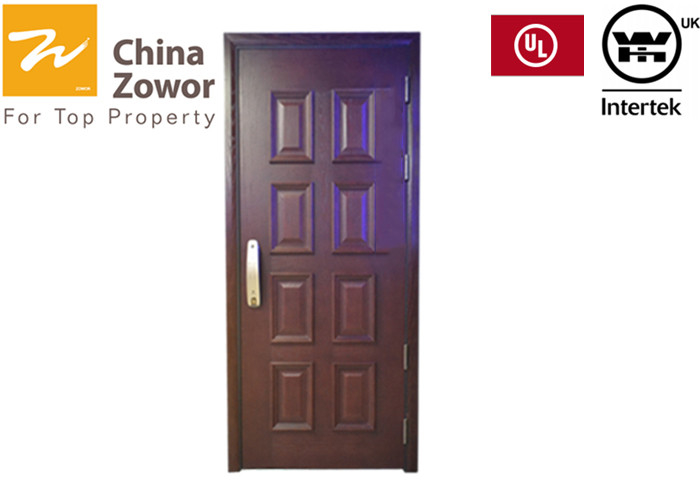 8 Paneled Red Metal Fire Rated Entry Door Galvanized Steel