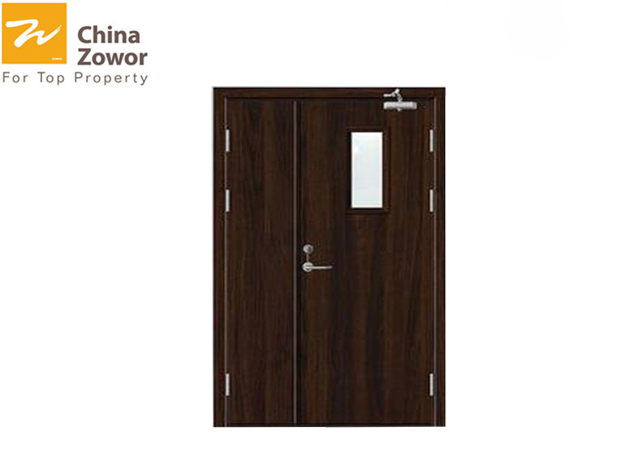 Steel Insulated Fire Door With Vision Panel /Walnut Wood Grain Finish/ Customized Color