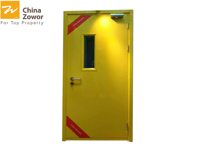 45mm Yellow Color Single Leaf FD60 Steel Fire Door With Glass Window Size 48''X84‘’