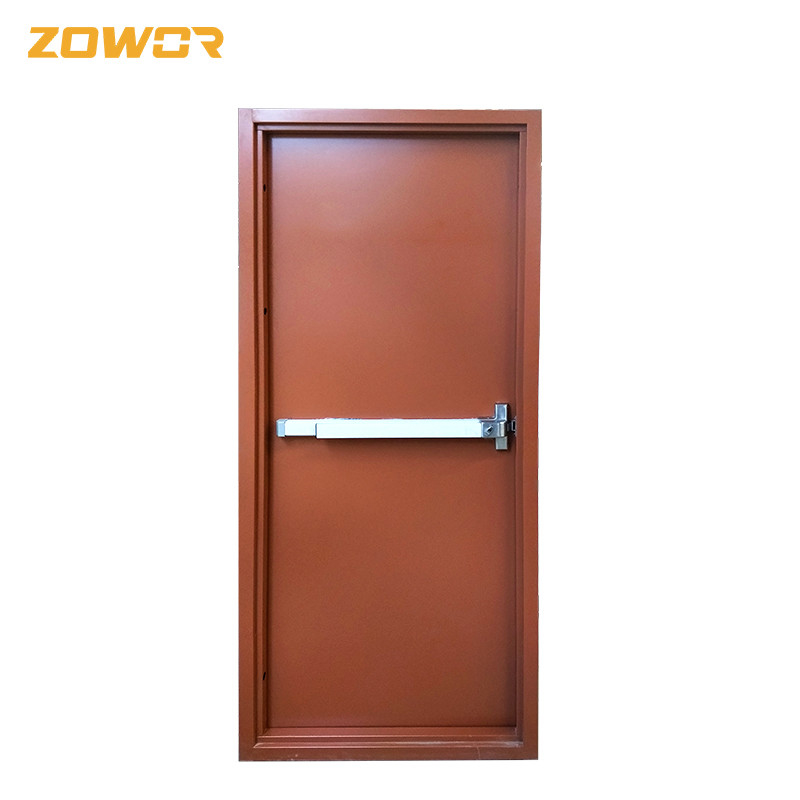 Red Powder Coated Steel Fire Exit Doors Single Leaf 45 Mm Thick 16 Ga Face Sheet