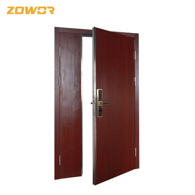Single Leaf Red Powder Coated Steel Fire Exit Doors With Glass Flame Retardant